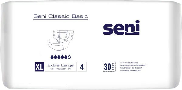 Seni CLASSIC BASIC XL Inkontinenzhosen, Hüfte 130-170 cm (1 Karton: 4 x 30 Stück)