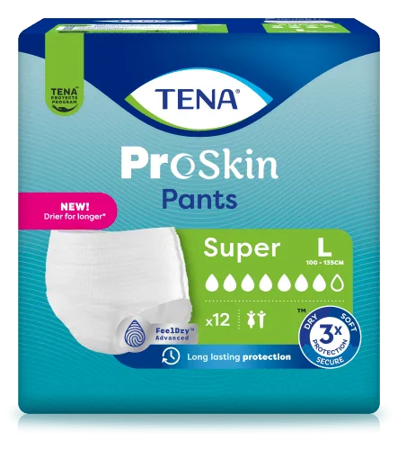 TENA Pants PROskin Super L, Hüfte 100-135 cm (1 Karton: 4 x 12 Stück)