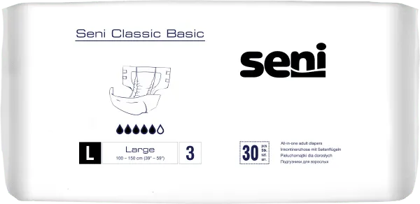 Seni CLASSIC BASIC L Inkontinenzhosen, Hüfte 100-150 cm (1 Karton: 4 x 30 Stück)