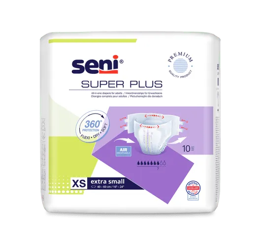 Inkontinenzhosen Seni Super Plus Extra Small, Hüfte 40 bis 60 cm(1 Karton: 12 x 10 Stück)