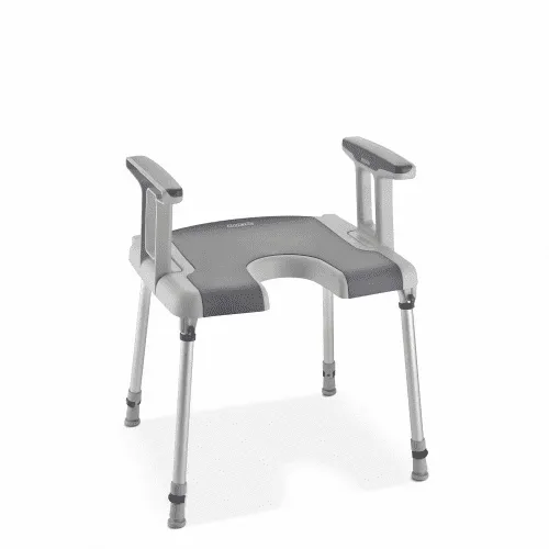 Duschhocker INVACARE Sorrento mit Armlehnen und Ausschnitt, weiß-grau
