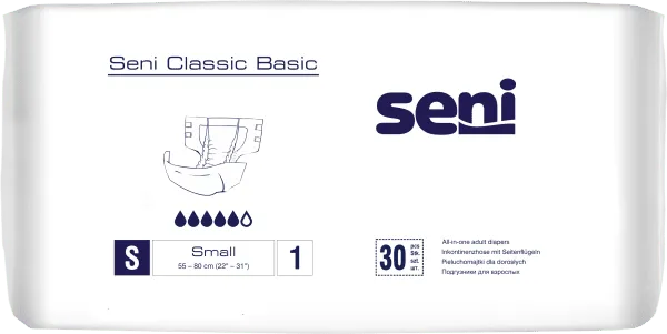 Seni CLASSIC BASIC S Inkontinenzhosen, Hüfte 55-80 cm (1 Karton: 4 x 30 Stück)