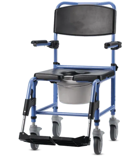 Dusch- und Toilettenrollstuhl TS-Aqua 4 Lenkrollen 5", blau-schwarz