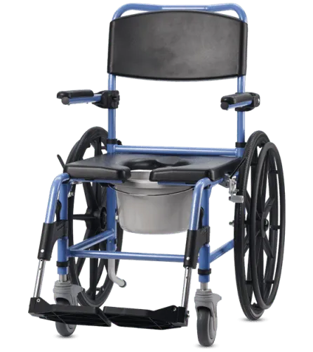 Dusch- und Toilettenrollstuhl TS-Aqua 2 Lenkrollen 5" und 2 Antriebsräder 24", blau-schwarz