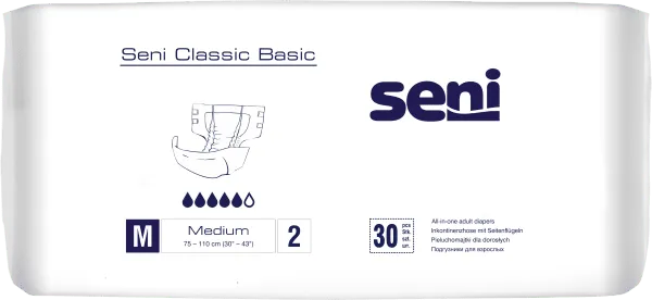Seni CLASSIC BASIC M Inkontinenzhosen, Hüfte 75-110 cm (1 Karton: 4 x 30 Stück)