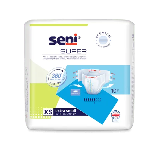 Inkontinenzhosen Seni Super Extra Small, Hüfte 40 bis 60 cm(1 Karton: 12 x 10 Stück)