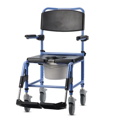 Dusch- und Toilettenrollstuhl TS-Aqua 4 Lenkrollen 5", blau-schwarz