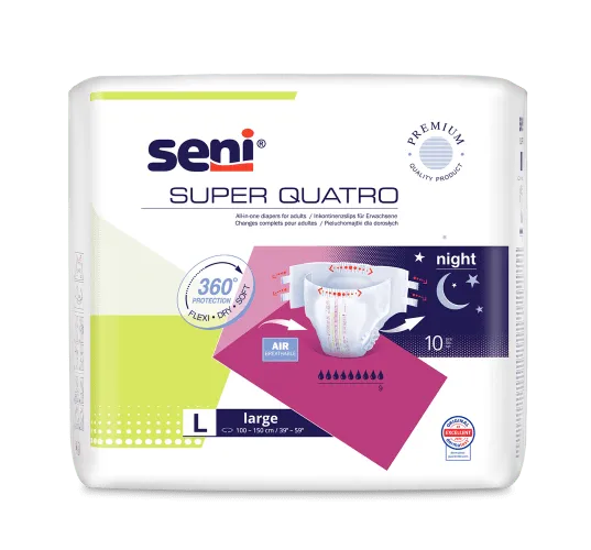 Inkontinenzhosen Super Seni Quatro Large, Hüfte 100-150 cm (1 Karton: 6 x 10 Stück)